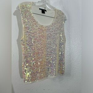 Vintage Y2K Coolwear USA Women Cream Sequin Tank Top extra Large